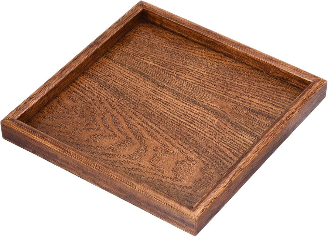 PATIKIL Wood Serving Tray 9 Inch (220mm) Outer Length, Square Decorative Platter for Home Decor Kitchen Table Candle Holder, Brown