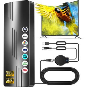 Upgraded TV Antenna Indoor Outdoor, 6000+ Miles Long Range HD Digital TV Antenna for Local Channels with Amplified Signal Booster, Supports 8K 4K 1080p for All TVs，39ft Coaxial Cable