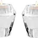Crystal Candle Holders Pack of 2, Reversible Clear Tealight or Taper Candlesticks, Table Centerpiece Home Decor for Wedding, Dining, Party, Luxury Gift Set (Transparent)