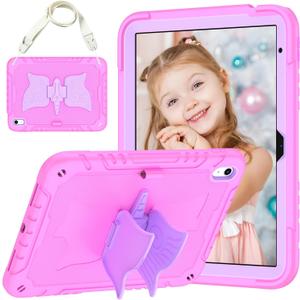 Case for iPad (A16) 11th Generation 2025 11-Inch/10th Generation for Kids Girls,iPad Cover 10th Gen 10.9 inch 2022 Shockproof Protective with Unicorn Stand & Shoulder Strap (Pink+Purple)