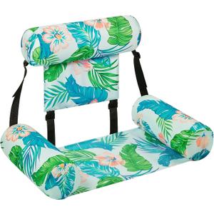 Pool Chair Float - Inflatable Pool Float for Adults Green Plants Floating Pool Chair Lounge Adjustable Fabric Pool Float Hammock for Swimming Pool Beach Lake Summer