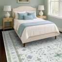 Hazo Haus Blue and Green Living Room Rug 8x10 - Cream Oushak Vintage Boho Floral Farmhouse, Washable Low Pile Non-Slip Extra Large Area Rugs for Bedroom, Girls, Boys, Playroom, Lounge