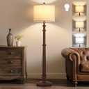 Floor Lamps for Living Room - 60" Resin Farmhouse Floor Lamp with Adjustable Color Temperatures - Vintage Standing Lamp Reading Light with Linen Shade Tall Lamp for Bedroom Office, Reddish Brown