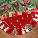 Red Christmas Tree Skirt 36 Inch White Snowman Pattern Tree Skirts Snowflake Xmas Tree Base Cover Mat for Party Occasion Decor Supplies Xmas New Year Home Decorations