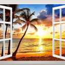Beach Fake Window Wall Sticker Mural Wall Decal Stick and Peel - 48"x32"
