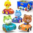 Press to Go Car Toddlers Toys for 1-3, Push Go Animal Racing Car Set 4 Pack, Baby Infant Playing Vehicle Toys 6-12-18 Months, Birthday Gifts for 1-2 3-4 Years Old Boys Girls