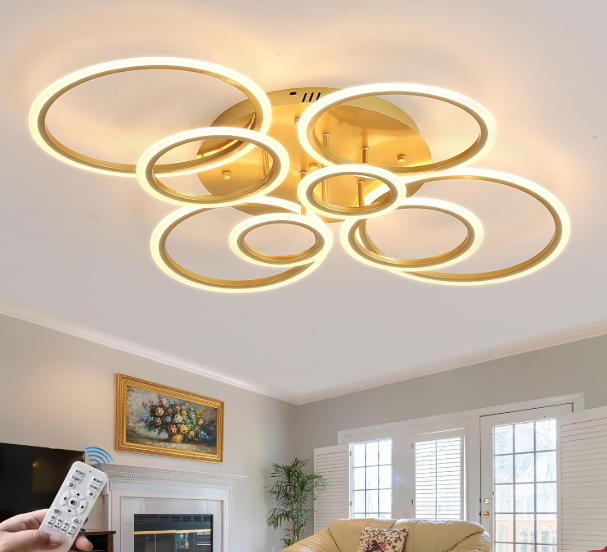 Modern LED Ceiling Light 41inch with Remote Dimmable 8 Ring Flush Mount Ceiling Light Fixture for Living Room Bedroom Kitchen Dining Room (Gold)