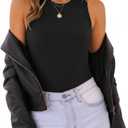 MISSJOY Women's Basic Sleeveless Racer Back Halter Neck Ribbed Bodysuit Tank Tops (Medium, 1-black)