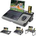 Lap Desk with Cushion - Fit up to 17 Laptop Desk for Bed Couch, Adjustable Computer Tray Table for Adults,Portable Foldable Lap Stand with Tablet & Phone Holder,Mouse Pad & Wrist Rest (Black)