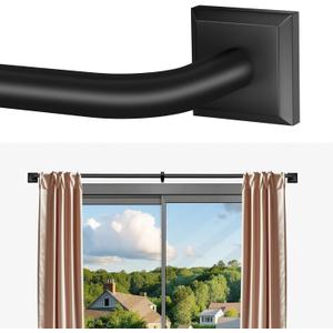 Black Curtain Rods for Windows 66-152Inch(5.5-12.7ft) Heavy Duty Wrap Around Blackout Curtain Rods, Extra Long Adjustable Room Darkening Drapery Rod for Bedroom, Living Room & Outdoor Patio