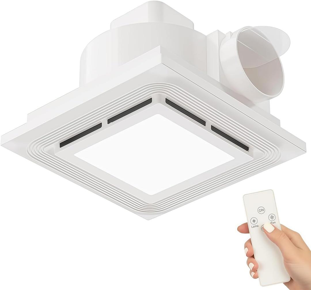 10 Inch Ultra Quiet Bathroom Exhaust Fan with Light, Ceiling Vent Fan with LED Light & Remote Control, 120 CFM Energy Efficient, 8.3x8.3 Inch Mounting Size, Easy Install