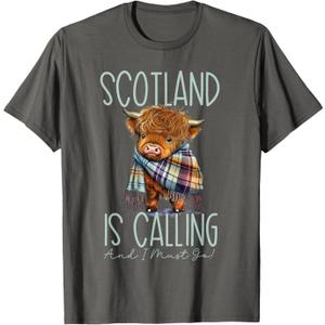 Scotland is Calling and I must Go! Highland Cow T-Shirt M Grey
