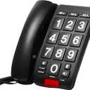 Big Button Landline Phone For Seniors Or Visually Impaired With High Contrast Colors And Loud Volume (Black)