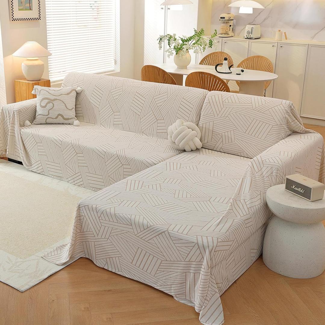 Sectional Couch Covers 2 Pieces, L Shaped Sofa Cover for Sectional Washable, Pet Couch Covers for Sectional Sofa, Blanket Furniture Protector (XX-Large: 78" x 118" + 78" x 118", Beige)