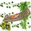 PietyPet Bearded Dragon Accessories, Bearded Dragon Hammock Reptile Hide Decor, Leopard Gecko Tank Accessories Reptile Hammock with Jungle Climbing Vines Plants for Chameleon, Lizards, Gecko, Snakes