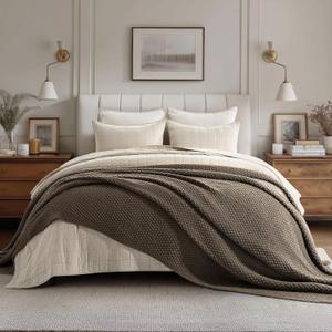 EVERGRACEHOME Chunky Chenille Knit Throw Blanket for Couch, Soft Luxurious Oversized King Moss Stitch Blanket for Bed, Large Cozy Farmhouse Knitted Throw for Sofa, Mocha Brown, 92" x 108"