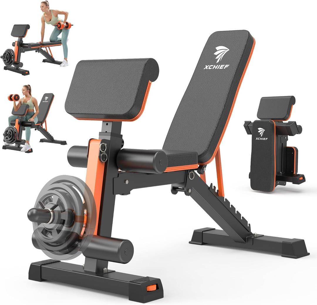 Adjustable Weight Bench - 1000LBS Capacity Heavy Duty Foldable Workout Bench for Full Body Exercise, Flat/Incline/Decline, Bench Press for Home Gym with Preacher Pad & Leg Extension, 52.8" x 25.2" x 35~40.6"