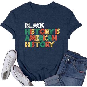 Black History Month Shirts for Women Africa American Tshirts Black Pride Tee Tops (Blue, XL)