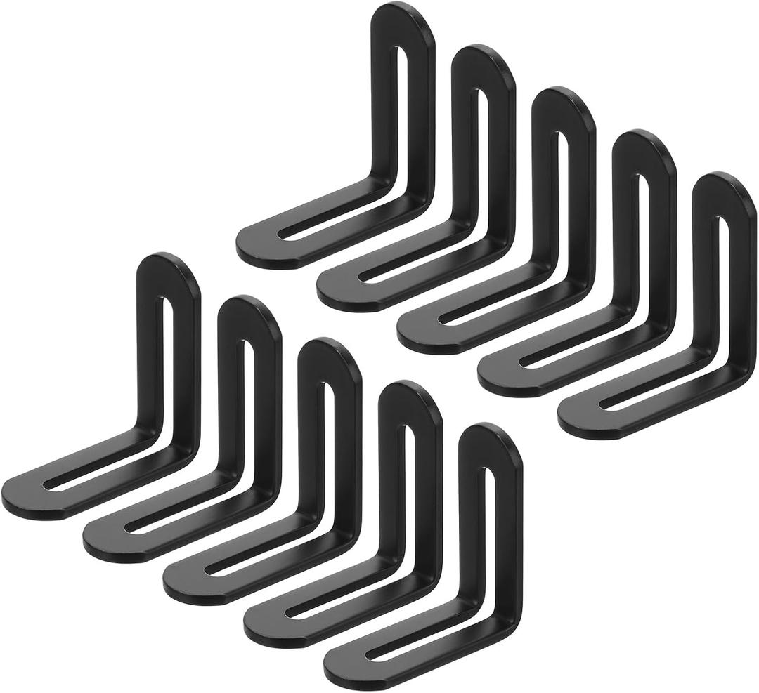 uxcell 10Pcs Adjustable L-Shape Corner Brace with Slot, 1.89 x 1.89 Inch Stainless Steel Slotted Right Angle Corner Bracket for Wooden Furniture Cabinet, Black