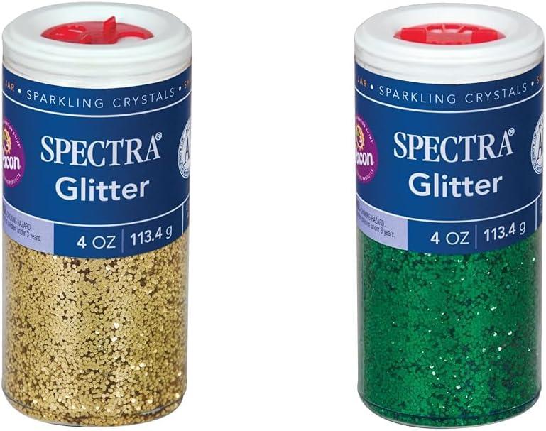 Spectra Arts & Crafts Glitter Gold 4 oz 1 Jar, Green 4 oz 1 Jar Bundle