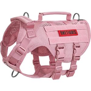OneTigris Tactical Dog Harness for Small Dogs, No Pull Small Dog Vest Harness with Handles Breathable Military Dogs Molle Vests, Harness for Walking Hiking Training (Pink, XS)
