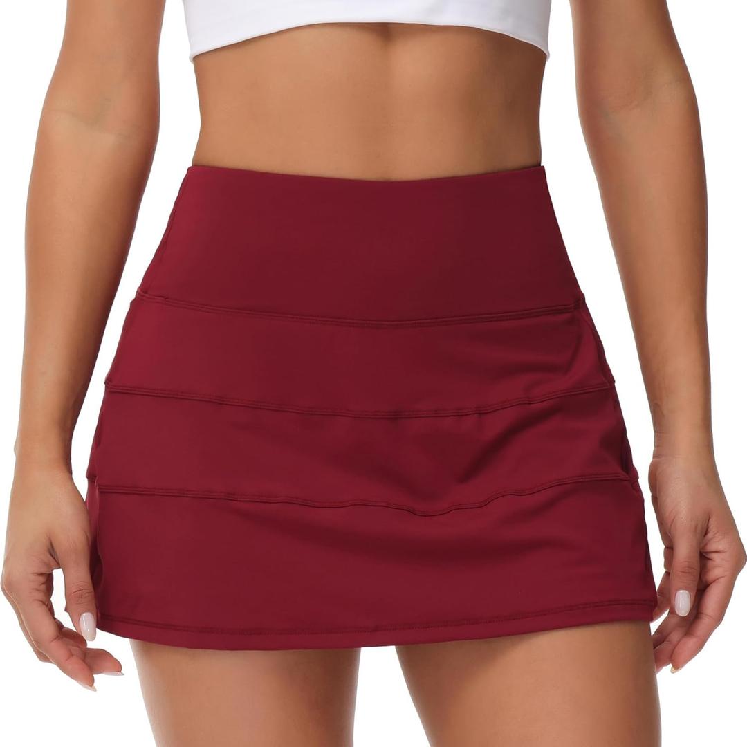 MCEDAR Pleated Tennis Skirt for Women with Pockets Women's High Waisted Athletic Golf Skorts Skirts Running Workout Shorts (12, Wine Red)