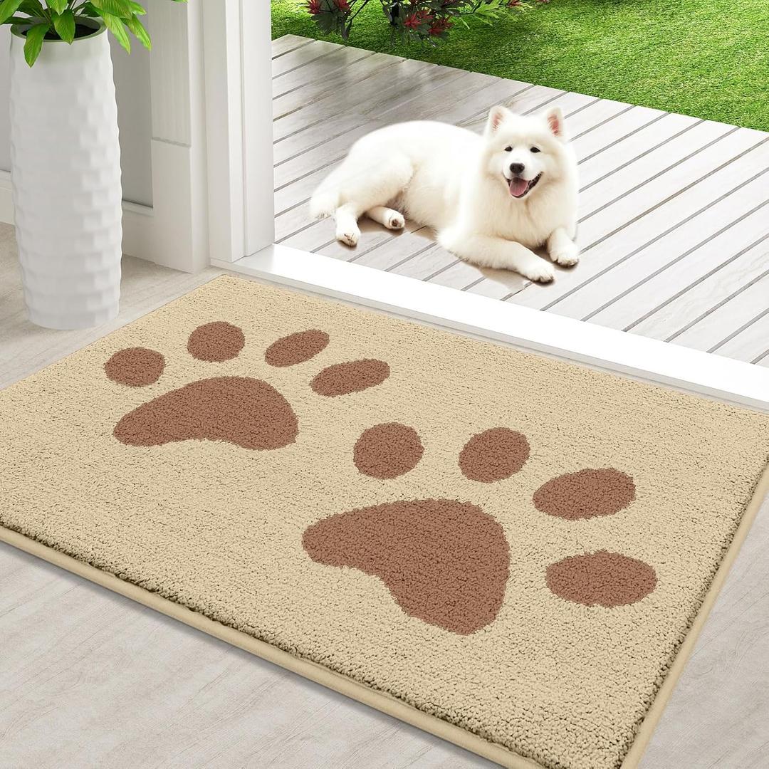 Buganda Dog Door Mat for Muddy Paws, Absorbent Dirt Trapper Washable Indoor Doormats, Non Slip Low-Profile Mud Mat for Dogs, Front Entrance Doormat for Inside Floor (36x24 Inches, Light Beige)