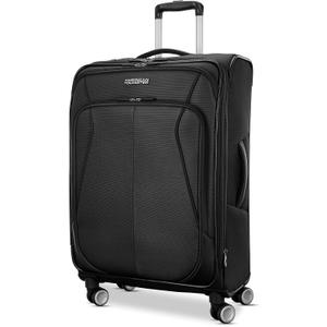 American Tourister 4 KIX 3.0 Checked-Medium Softside Expandable Luggage with 4 Spinner Wheels, Black