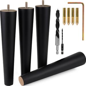 Premium Black Wood Furniture Legs (Full Install Kit) - Pick Your Size and Color (10 Inches)