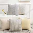 YCOLL Farmhouse Pillow Covers 18x18, Modern Accent Square Throw Pillow Covers Set of 2, Blue and Beige Striped Patchwork Linen Decorative Pillows Cushion Covers for Couch Chair Bedroom Home Decor