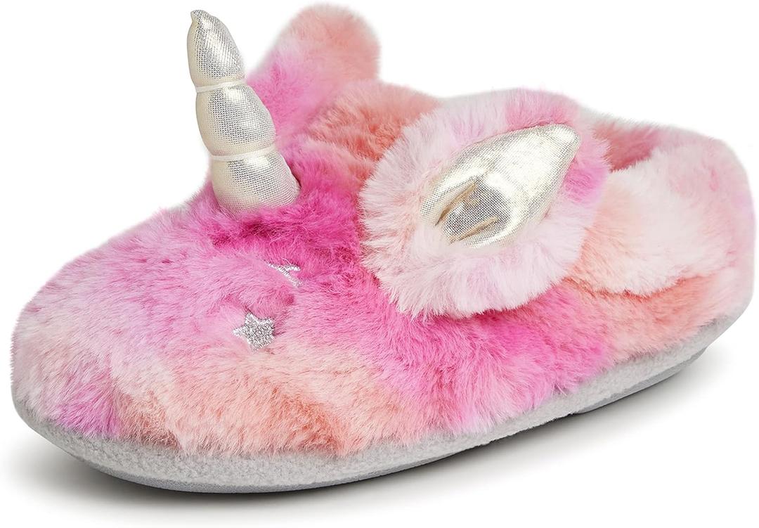 Dearfoams Unisex-Child Kids Toddlers Whimsical Animal Critter Washable Slipper (7-8 Toddler, Unicorn)