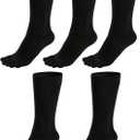 ZAKASA Mens Toe Socks Athletic Running Cushion Five Finger Cotton Crew Socks (Black, XL)