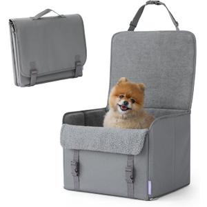 Lesure Dog Car Seat for Small Dogs, Foldable Pet Car Seat with Clip-On Safety Leash, Waterproof Puppy Booster Car Seat for Small Pets Under 25lbs, Portable Doggie Carseat Travel Carrier Bed, Grey