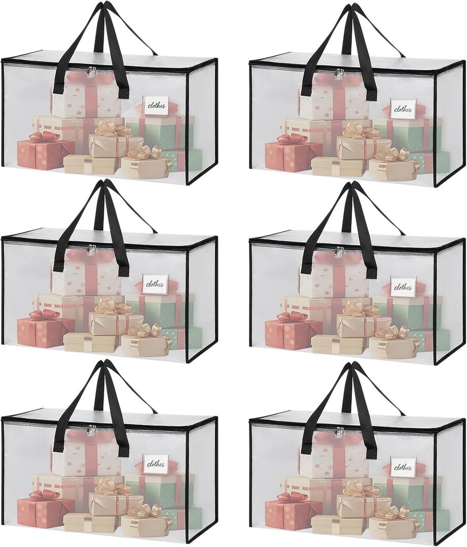 Moving Bags Heavy Duty  Clean Packing Solution, Large Storage Totes with Zippers and Handles for Moving and Organizing (Clear-6)