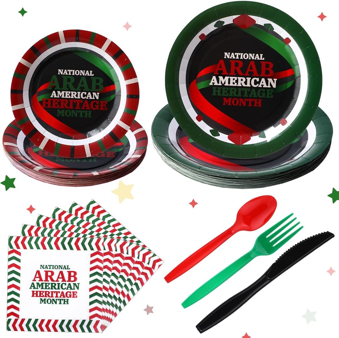 Yungyan 120 Pcs Arab American Heritage Month Decorations 2026 Arab American Heritage Month Gifts Disposable Dinnerware Sets Paper Plates and Napkins Party Supplies for Celebration Gathering Party