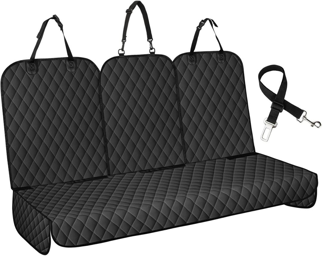 Dog Car Seat Cover for Back Seat - Waterproof, Non-Slip, Pet Bench Seat Covers, with 60/40 Split Bench Fit, Universal Size for Sedans, Trucks & SUVs, Machine Washable, Non-Stick Fur & Durable, S-Black