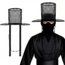 Black Mesh Top Hat with Beaded Strings, Korean Gat Hat Costume Accessory