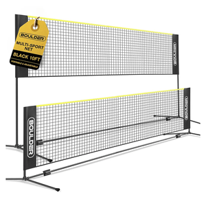 BOULDER Portable Badminton Net Set - for Tennis, Soccer Tennis, Pickleball, Kids Volleyball - Easy Setup Nylon Sports Net with Poles (Black/Yellow, 10 FT)