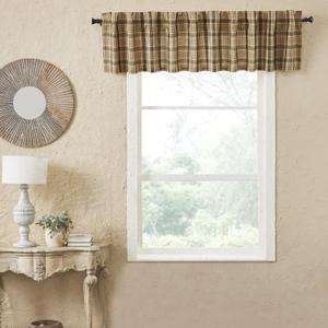 VHC Brands Cider Mill Plaid Valance, Tan & Charcoal, 16x90