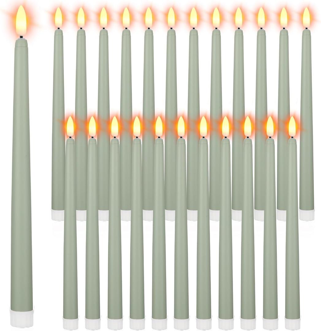 Macarrie 24 Packs Flameless Taper Candles Battery Operated Fake 11 Inch Long Candlelight LED Flameless Candlesticks Flickering Tapered for Spring Summer Wedding(Light Green)