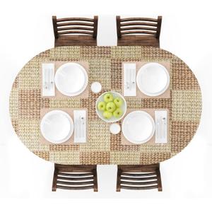 UMINEUX Oval Fitted Vinyl Tablecloth with Elastic Edged & Flannel Backing, Waterproof Wipeable Oval Table Cover - Fits Tables up to 42"X68" (Wicker)