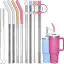 Greant 8 PCS Stainless Steel Straw for Stanley Adventure Quencher Tumbler 40oz, 12 in Straws fit Stanley with Straw Cover and Cleaning Brush, 10 mm, Metal (Stainless Steel, 12 inch)