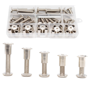 binifiMux 50pcs M8x20mm/25mm/30mm/35mm/40mm Rivet Countersunk Hex Socket Cap Bolts and Hex Head Barrel Nuts Assortment Kit for Furnitures Cribs Chairs, Nickel Plate