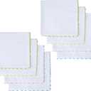 COTTON CRAFT Cloth Napkins - Set of 8 Soft 100% Cotton - White Napkins with Elegant Crochet Border Trim in Pink, Aqua, Yellow, Green Easter Spring Summer Lunch Dinner Serviettes - Multicolor - 17x17