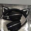 Cat Ear Bluetooth Headphones for Kids, Wireless Foldable Headphones with Microphone, LED Light Up Over Ear Headphones with Mic, for Home Office CellphoneiPhone/iPad/Laptop/PC (Black)