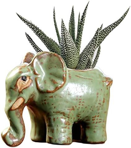 DIYOMR Small Ceramic Planter Pot, 4.3" Vintage Bronze Animal Planters Ceramic Flowerpot Succulent Pots Cactus Pot for Office Home Desktop Decor - Plants Not Included (Elephant Pot)