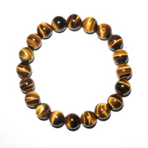 10MM Gold Tigers Eye Mens Bracelet | Fits for About 7.5" Large & Strong Wrist | Throat Chakra Gems | Birthstone for June | Bring Inner Calm & Love & Fortune | Stones of Motivation & Willpower