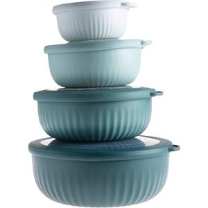 COOK WITH COLOR Prep Bowls with Lids- Wide and Deep Nesting Plastic Small Mixing Bowl Set with Lids, 8 Piece Set - Wide Bowls, Teal