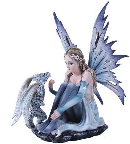 Pacific Giftware Snowflake Winter Fairy and White Leopard Dragon Mystical Statue Figurine
