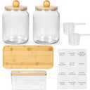 Glass Laundry Jars with Airtight Lids - Kitchen & Laundry Room Organization Containers with Dryer Sheet Holder,Bamboo Tray - Laundry Detergent Powder Half Gallon Storage Canisters with Labels